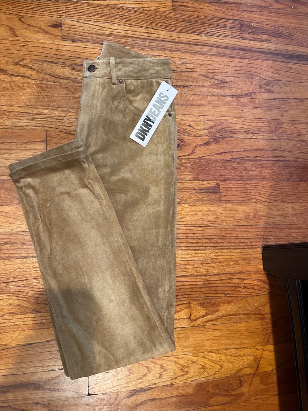 Vintage Y2K DKNY Genuine Suede Leather Jeans Camel Tan NWT